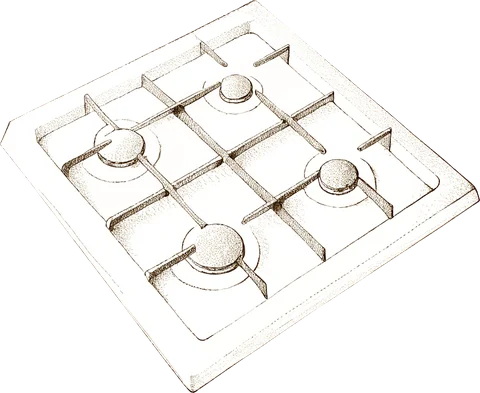 Engraving of a gas stove cooktop