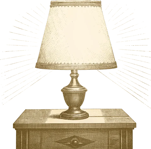 Engraving of a bedside lamp at night