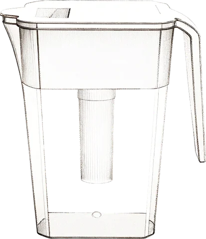 Engraving of a pour-through water filter pitcher